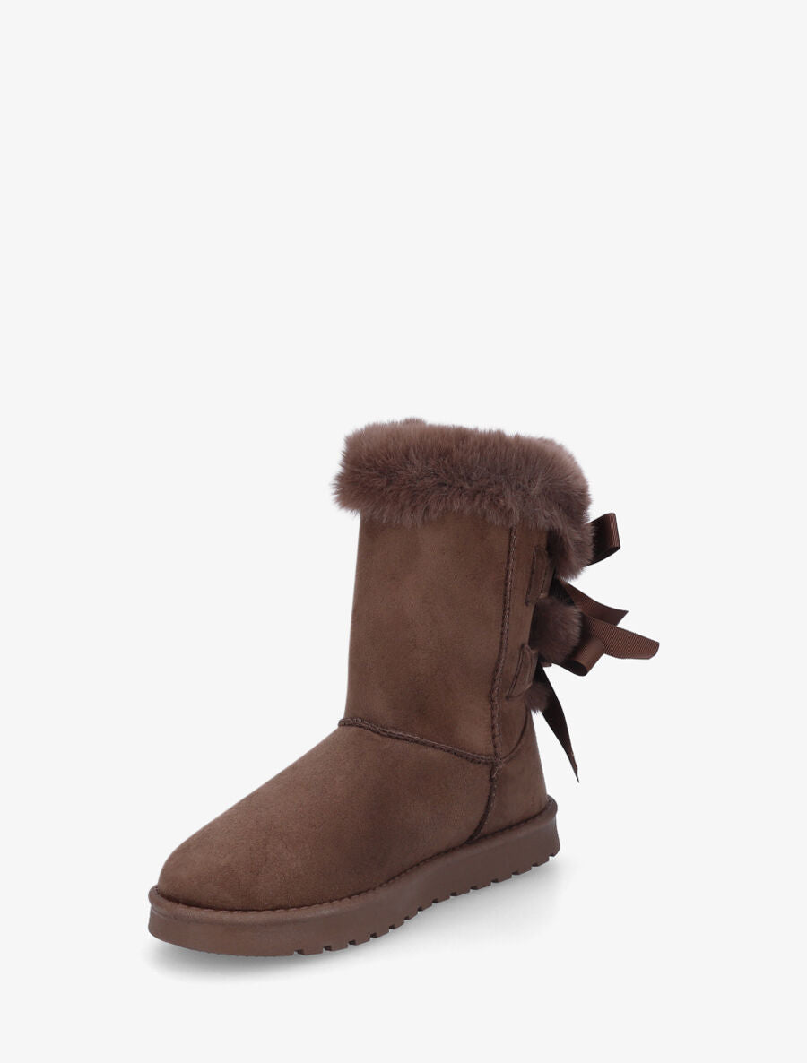 Bottines montantes fourrées à noeud - Marron - 3