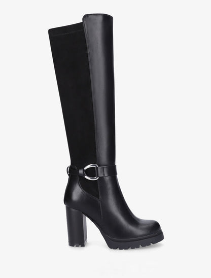 Bottes à talon haut et boucle bi-matière - Noir - 1