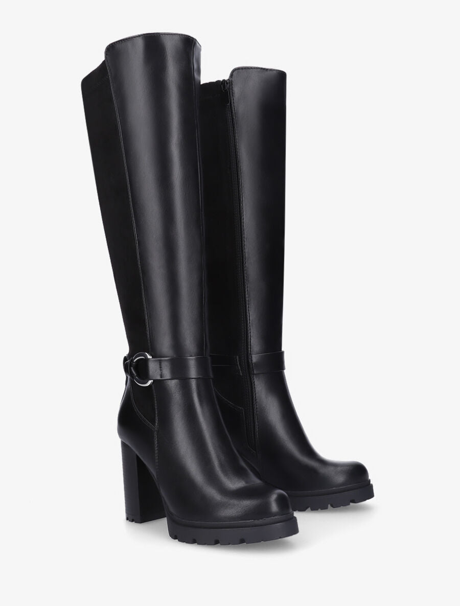 Bottes à talon haut et boucle bi-matière - Noir - 4