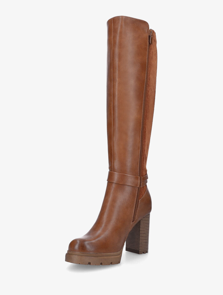 Bottes à talon haut et boucle bi-matière - Camel - 3