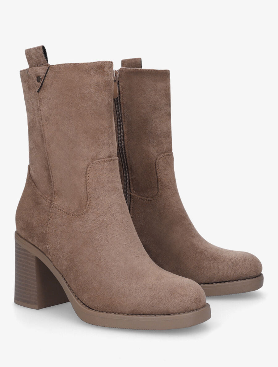Bottines montantes en suédine à talon - Taupe - 4