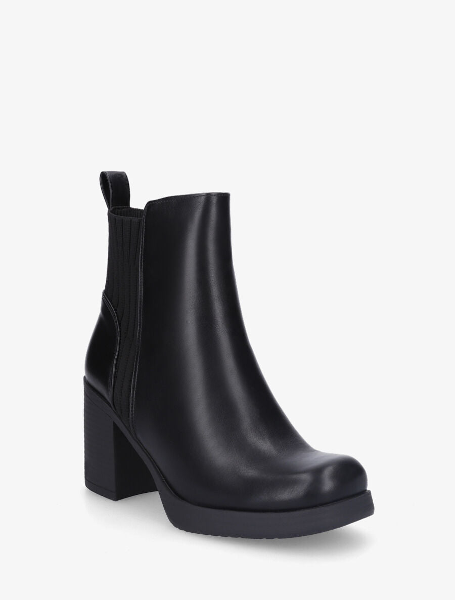 Bottines en simili et tissu côtelé - Noir - 2