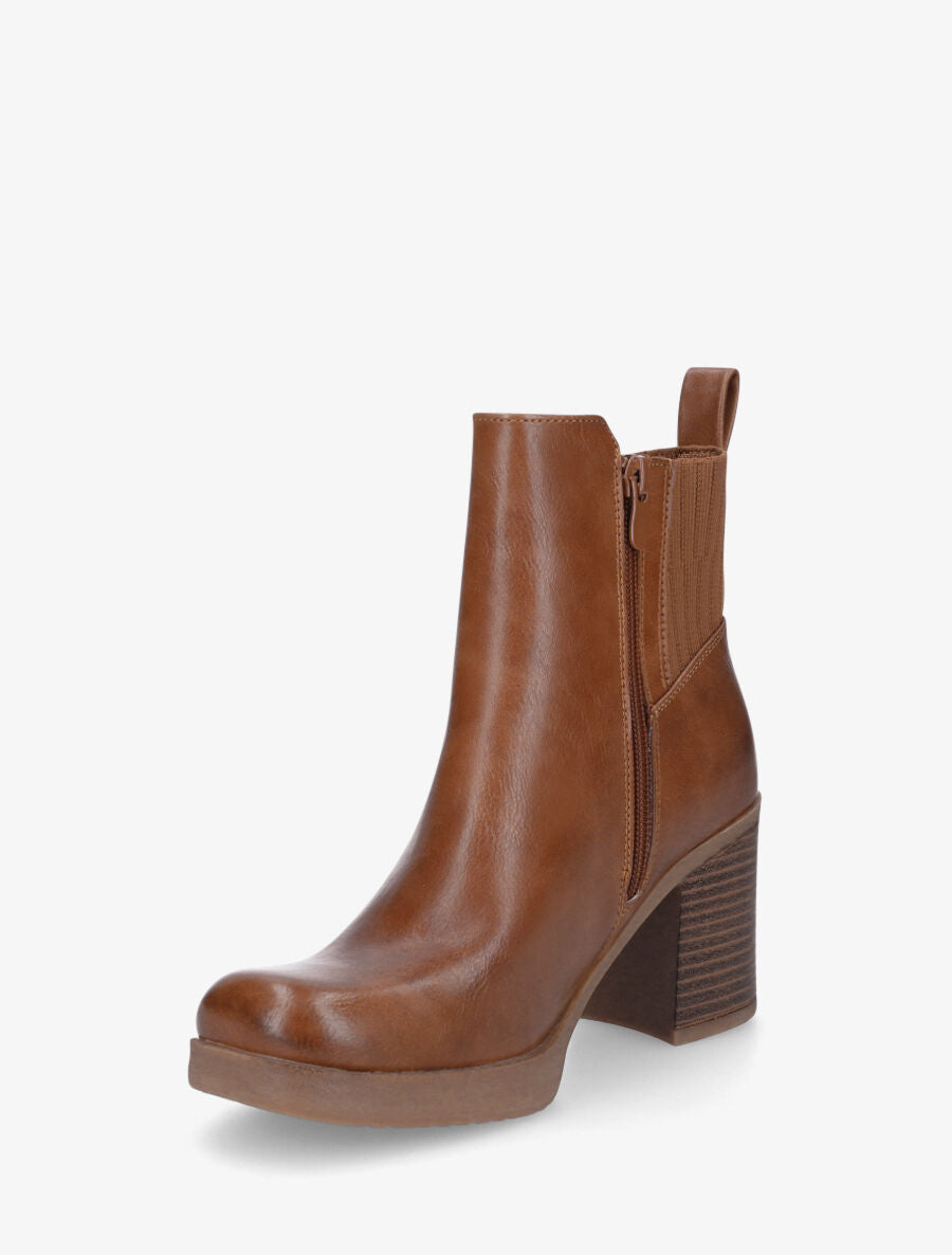 Bottines en simili et tissu côtelé - Camel - 3