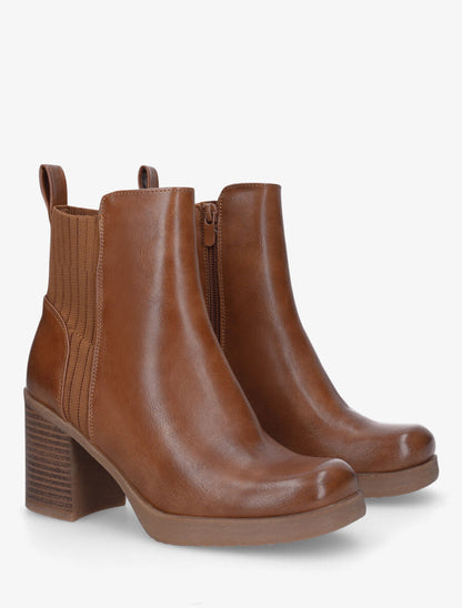 Bottines en simili et tissu côtelé - Camel - 4