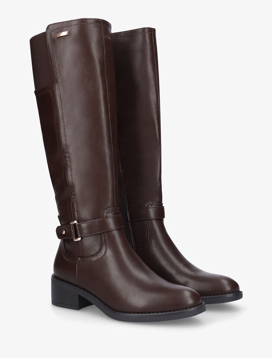 Bottes style cavalière en simili - Marron - 4