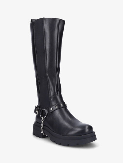 Bottes à bride amovible ornée de clous et chaîne dorée - Noir - 3
