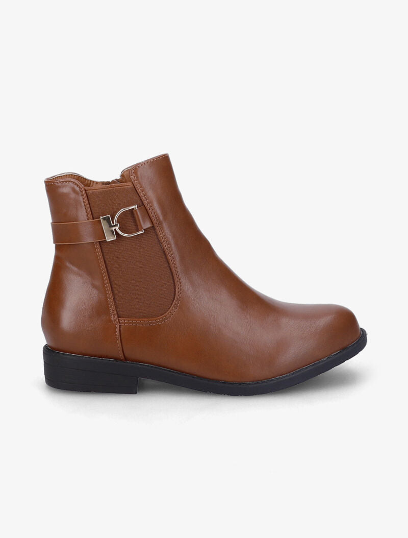 Bottines plates à sangles à détail métallique - Camel - 2