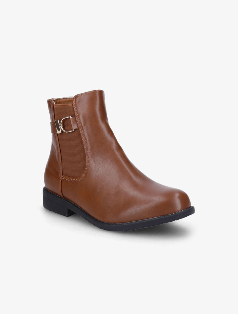 Bottines plates à sangles à détail métallique - Camel - 3