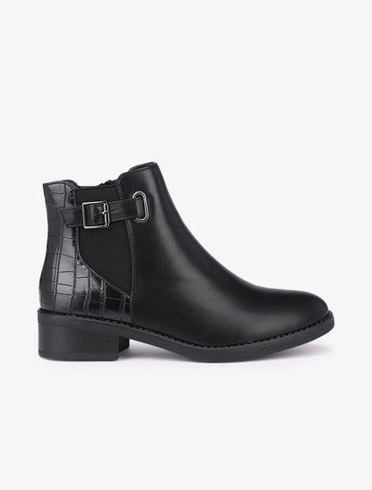 Bottines à contrefort croco et boucle carrée - Noir - 2