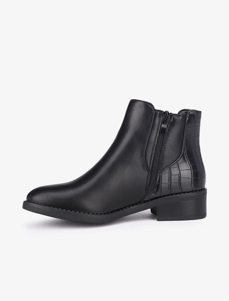 Bottines à contrefort croco et boucle carrée - Noir - 4