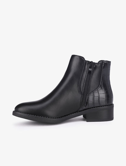 Bottines à contrefort croco et boucle carrée - Noir - 4