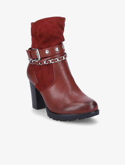 Bottines à talon et brides stylisées - Bordeaux - 3