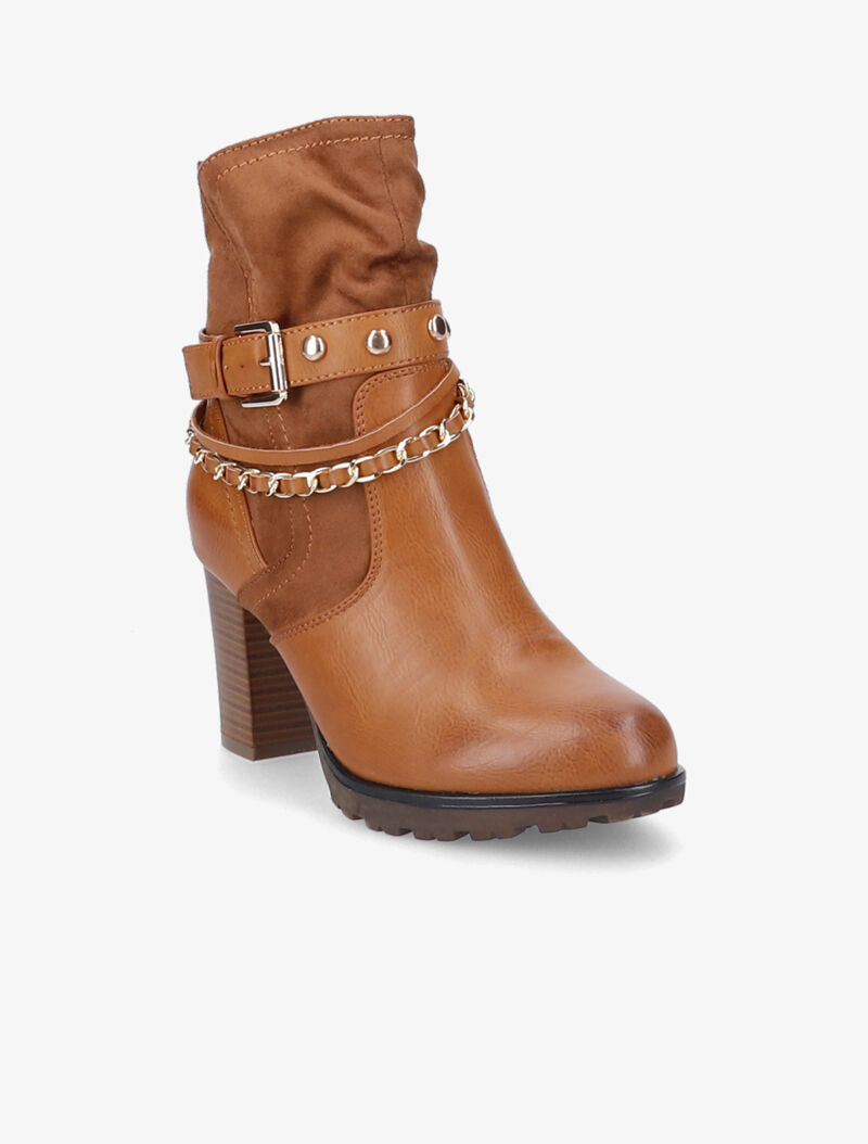 Bottines à talon et brides stylisées - Camel - 2