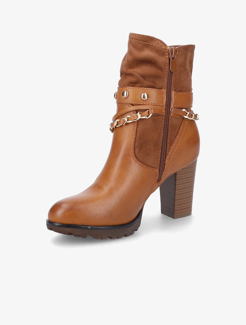 Bottines à talon et brides stylisées - Camel - 4