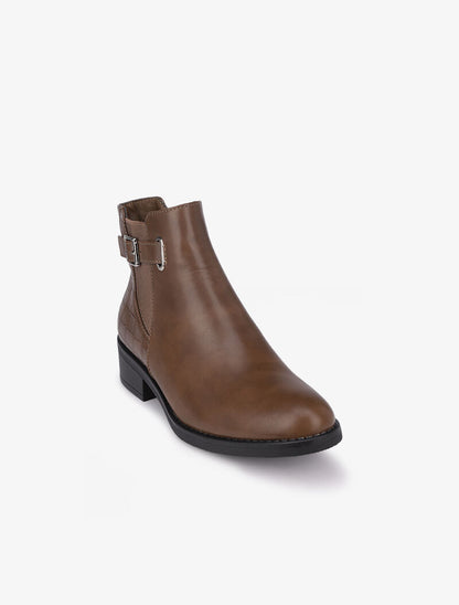 Bottines à contrefort croco et boucle carrée - Marron - 3