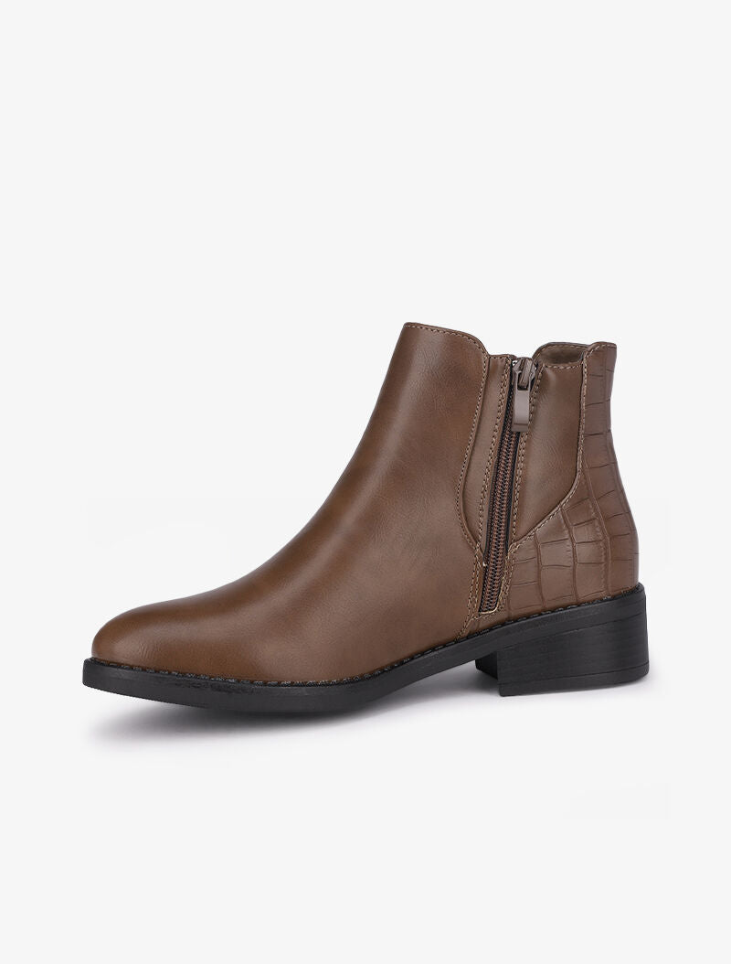 Bottines à contrefort croco et boucle carrée - Marron - 4