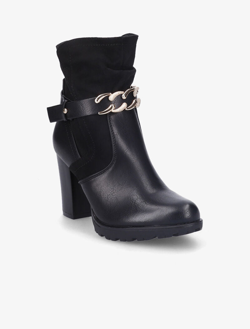 Bottines à talons à sangles style chaîne - Noir - 3