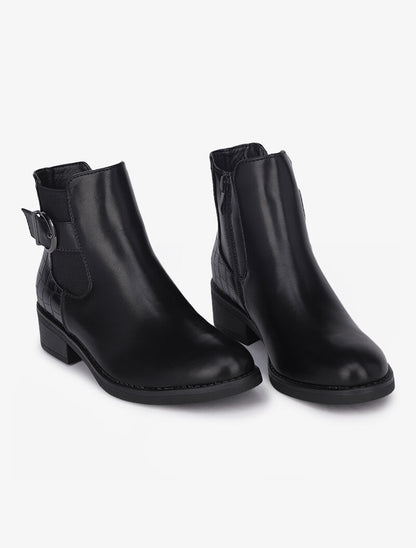 Bottines à contrefort croco et boucle - Noir - 4