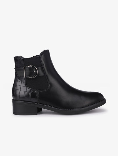 Bottines à contrefort croco et boucle - Noir - 1