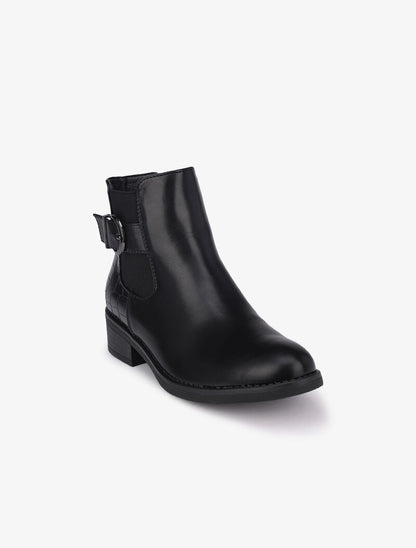 Bottines à contrefort croco et boucle - Noir - 2