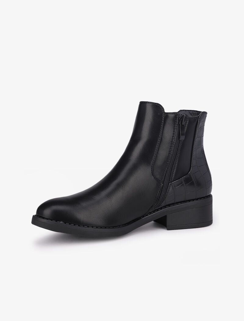 Bottines à contrefort croco et boucle - Noir - 3