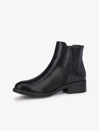 Bottines à contrefort croco et boucle - Noir - 3