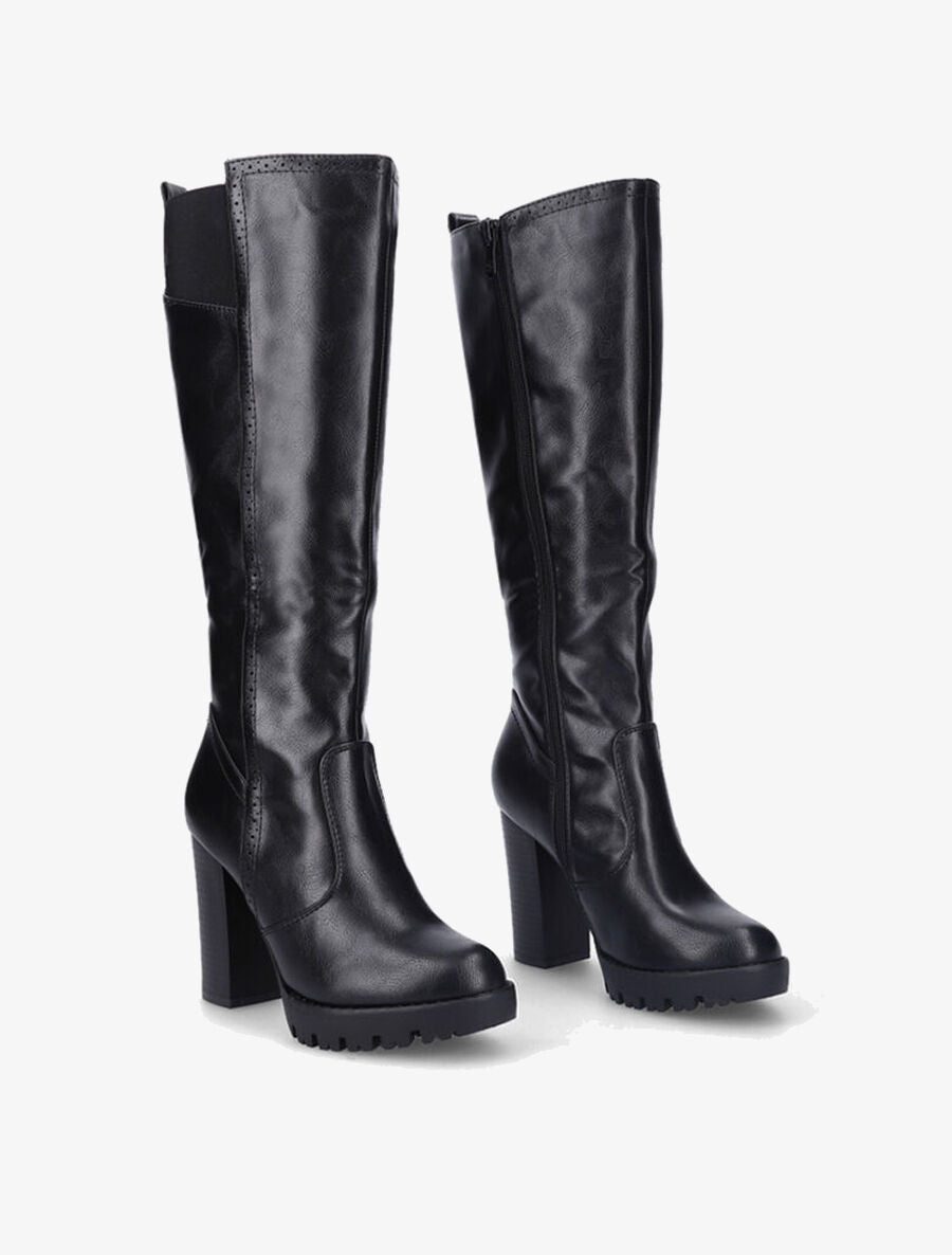 Bottes à talons à détails perforés - Noir - 4