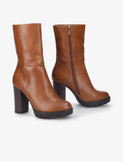 Bottines montantes à talons et semelles crantées - Camel - 1
