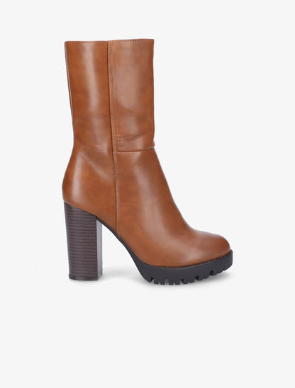 Bottines montantes à talons et semelles crantées - Camel - 2