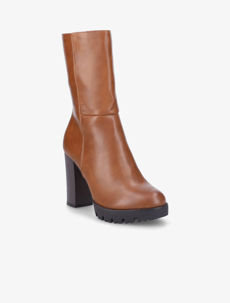 Bottines montantes à talons et semelles crantées - Camel - 3