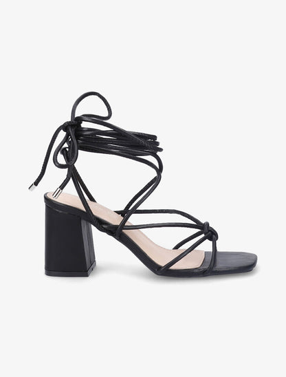 Sandales à nouer à la cheville et à talon - Noir - 5
