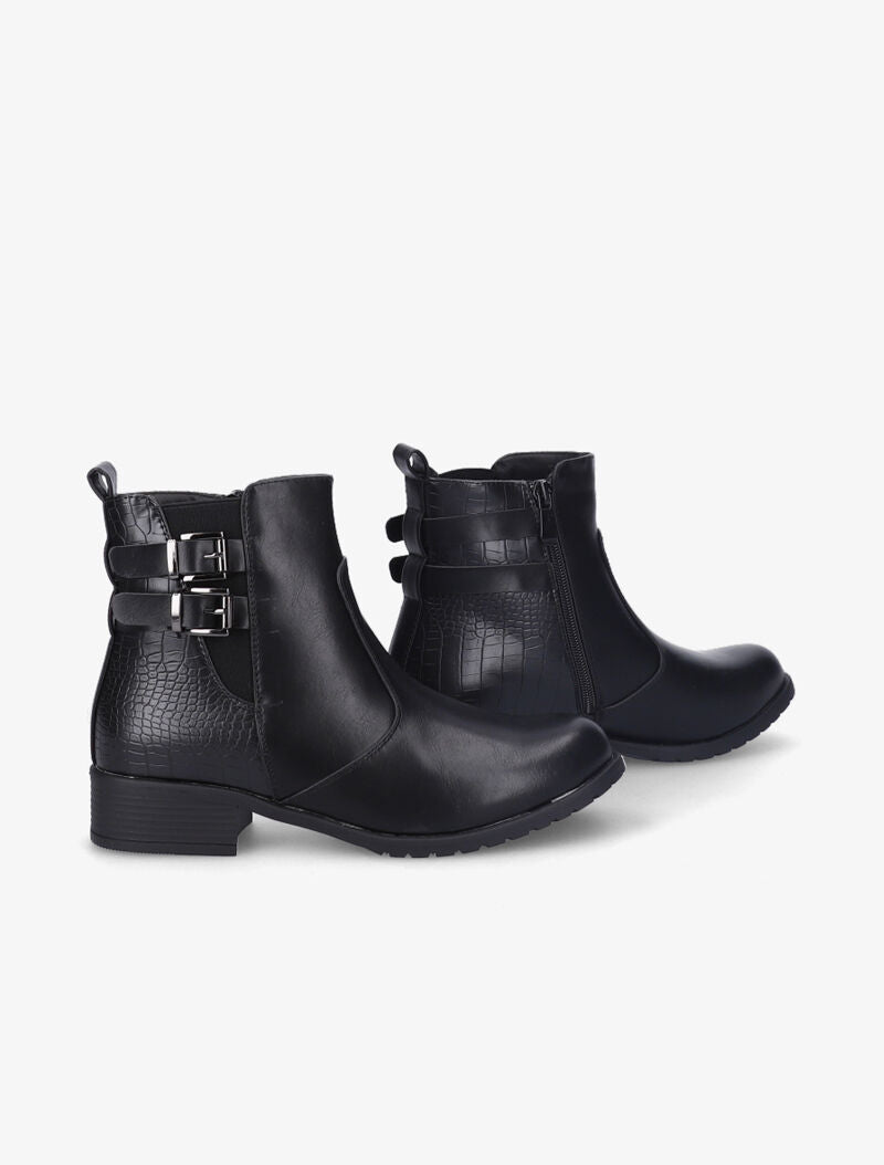 Bottines plates en simili à contrefort effet croco - Noir - 1