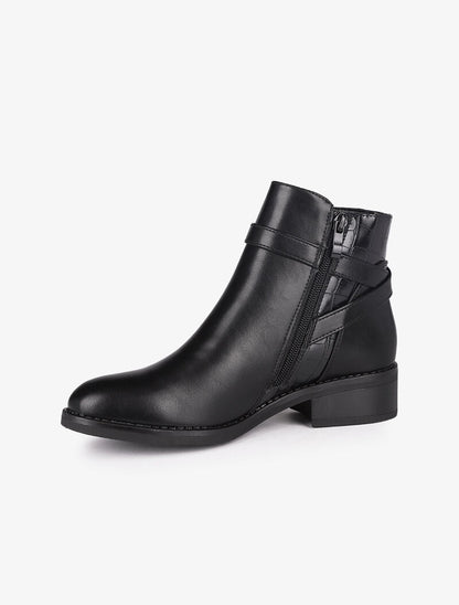 Bottines à détails croco et brides croisées - Noir - 4