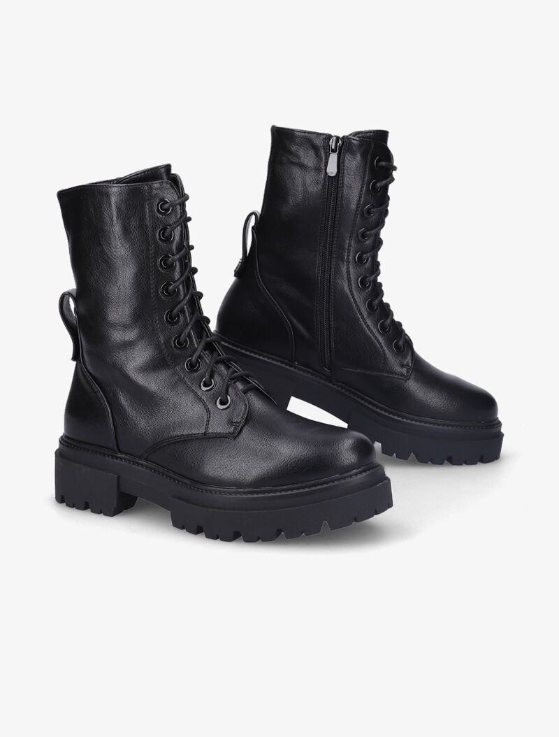 Bottines en simili à talon et semelle crantée - Noir - 1