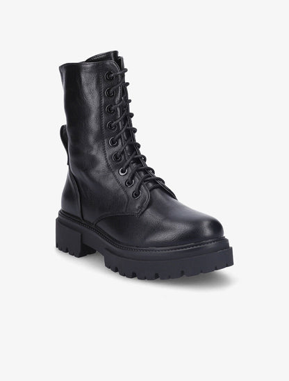 Bottines en simili à talon et semelle crantée - Noir - 3