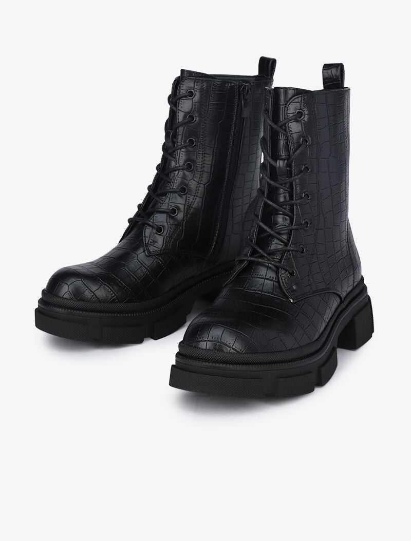 Boots montantes à gros crans et lacets - Noir - 1