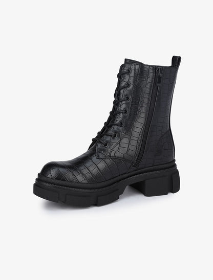 Boots montantes à gros crans et lacets - Noir - 4