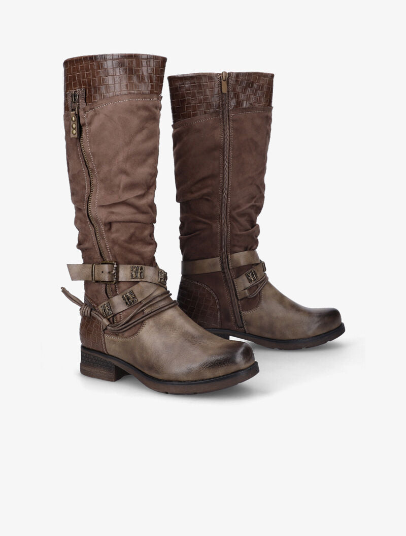 Bottes en simili et suédine effet tressé - Taupe - 1
