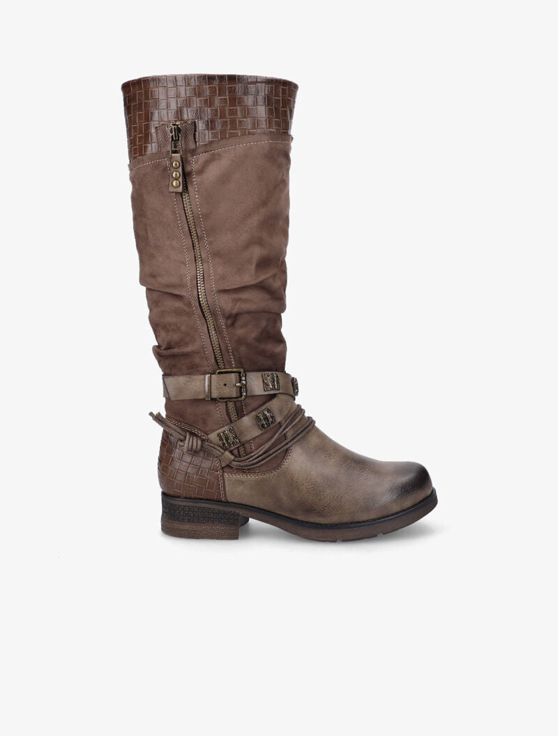 Bottes en simili et suédine effet tressé - Taupe - 2