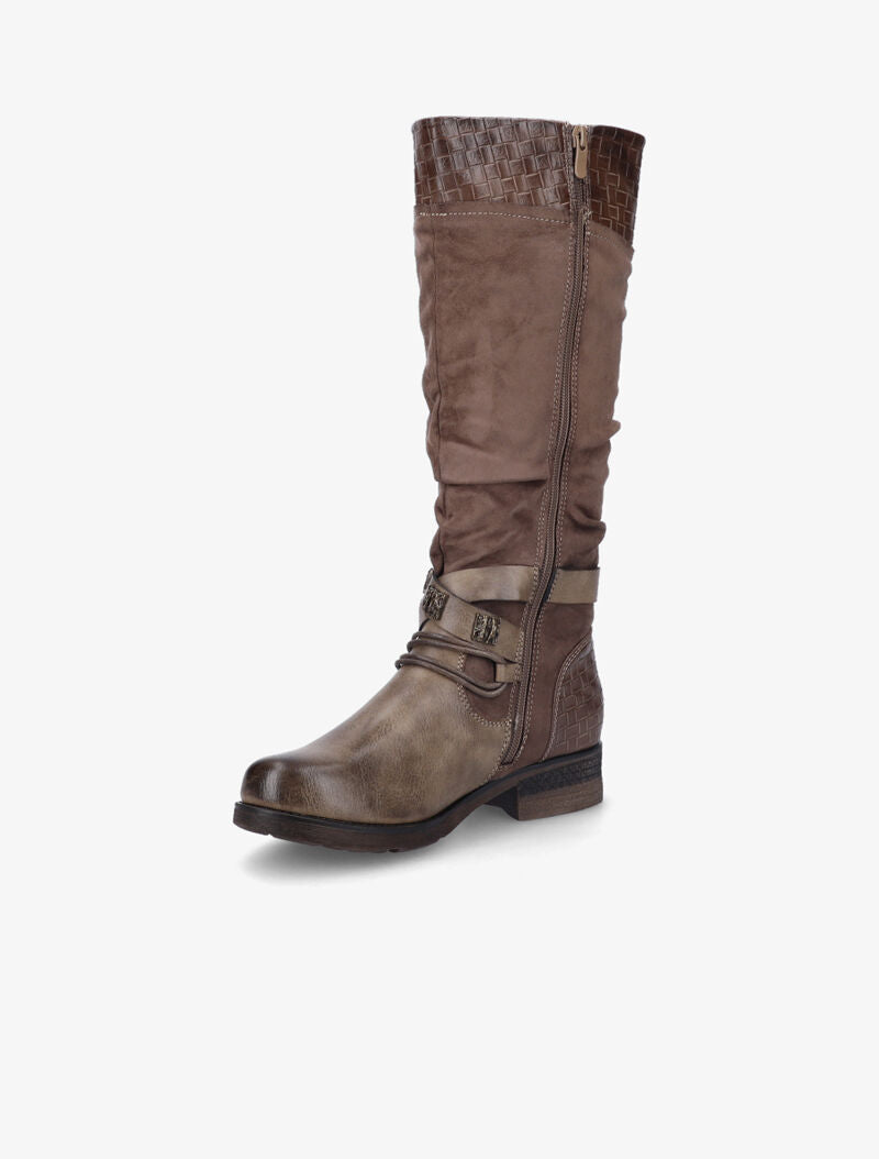 Bottes en simili et suédine effet tressé - Taupe - 4