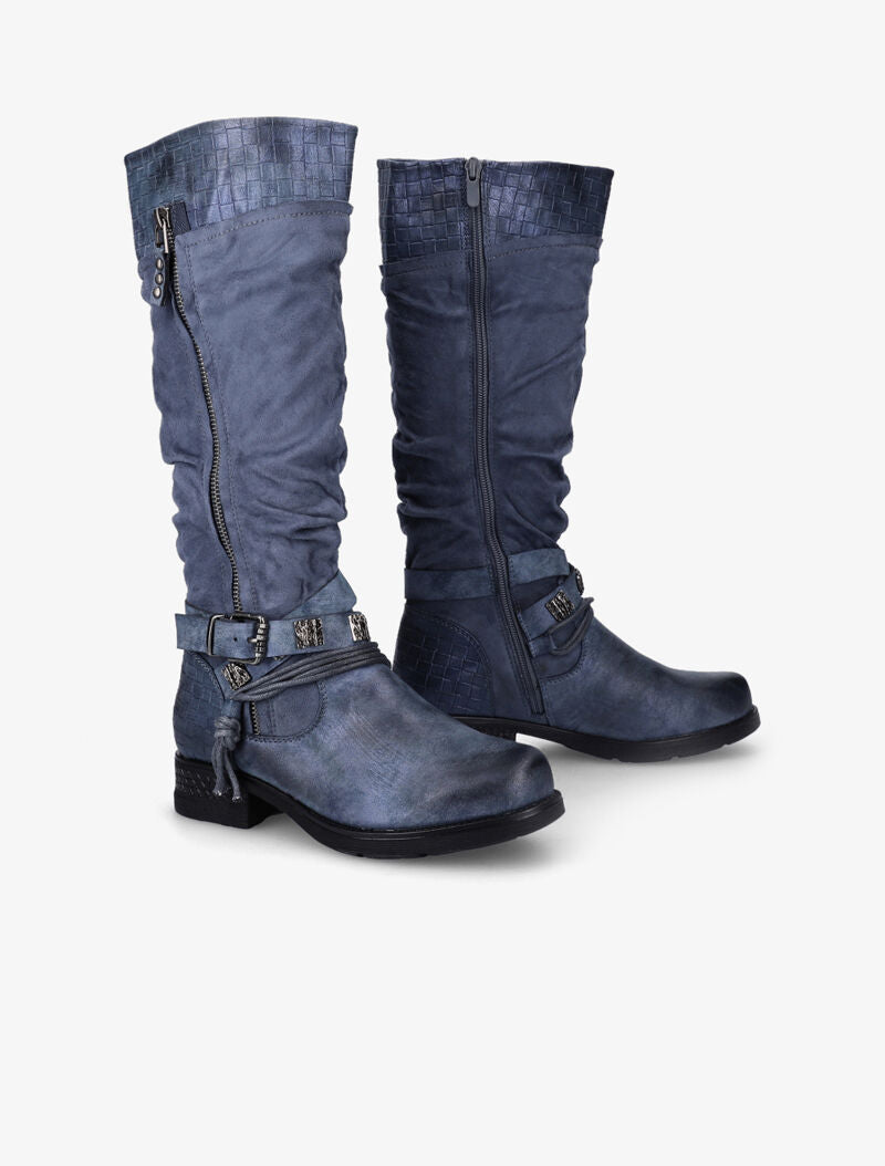 Bottes en simili et suédine effet tressé - Bleu - 5