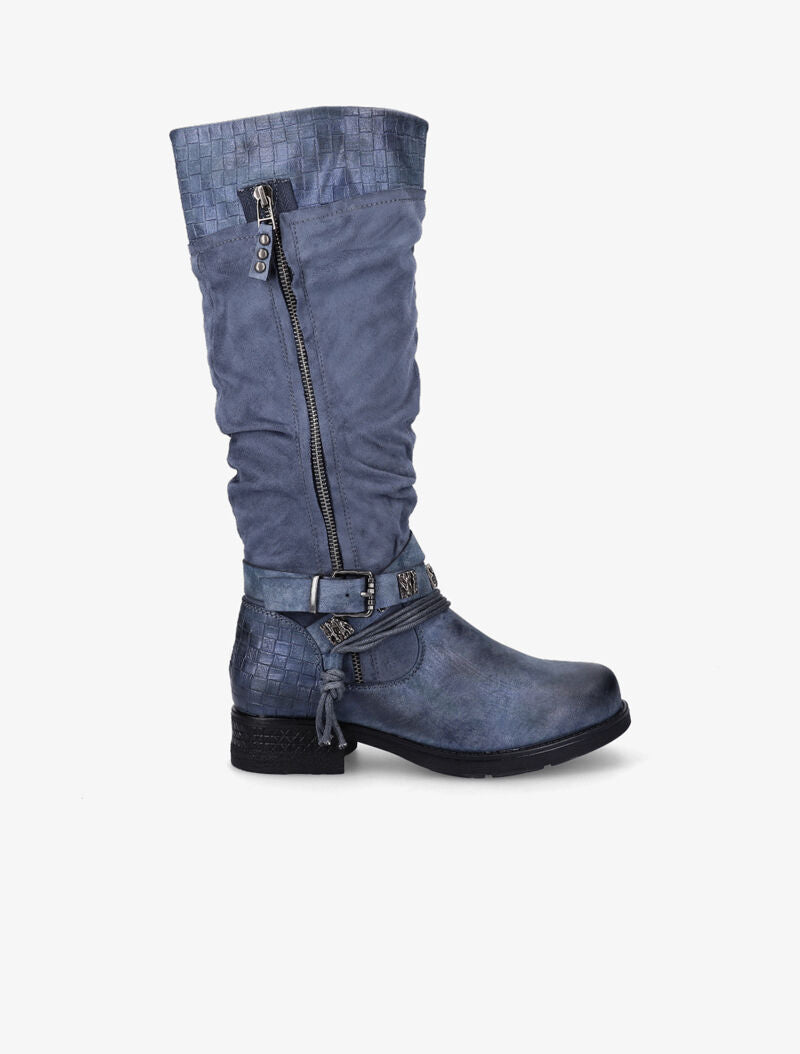 Bottes en simili et suédine effet tressé - Bleu - 2