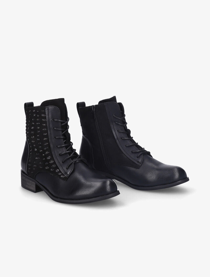 Bottines perforées à lacets et détail irisé - Noir - 1