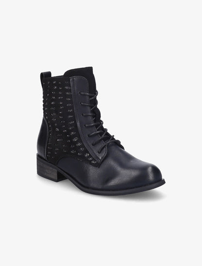 Bottines perforées à lacets et détail irisé - Noir - 3