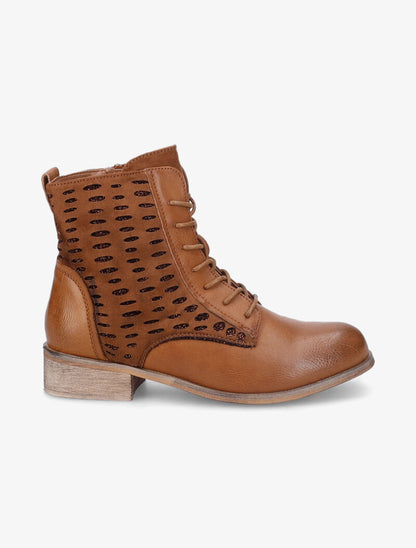 Bottines perforées à lacets et détail irisé - Camel - 2