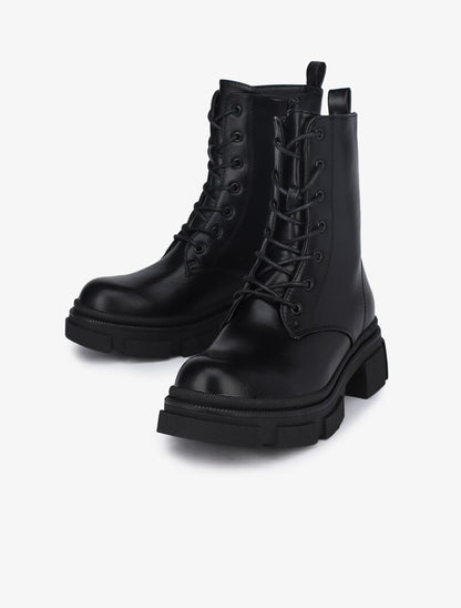 Boots montantes à gros crans et lacets - Noir - 5