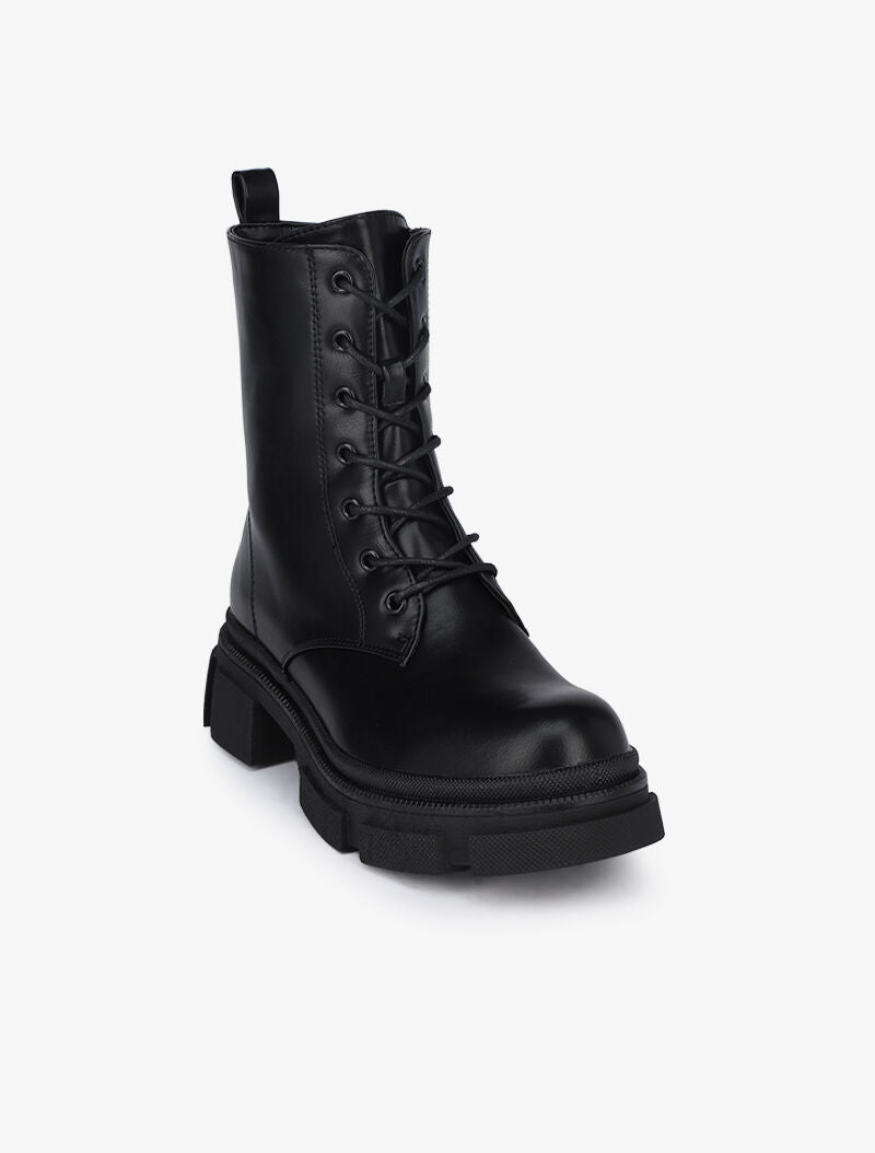 Boots montantes à gros crans et lacets - Noir - 3