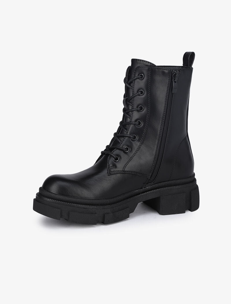 Boots montantes à gros crans et lacets - Noir - 4