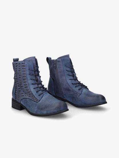 Bottines perforées à lacets et détail irisé - Bleu - 1