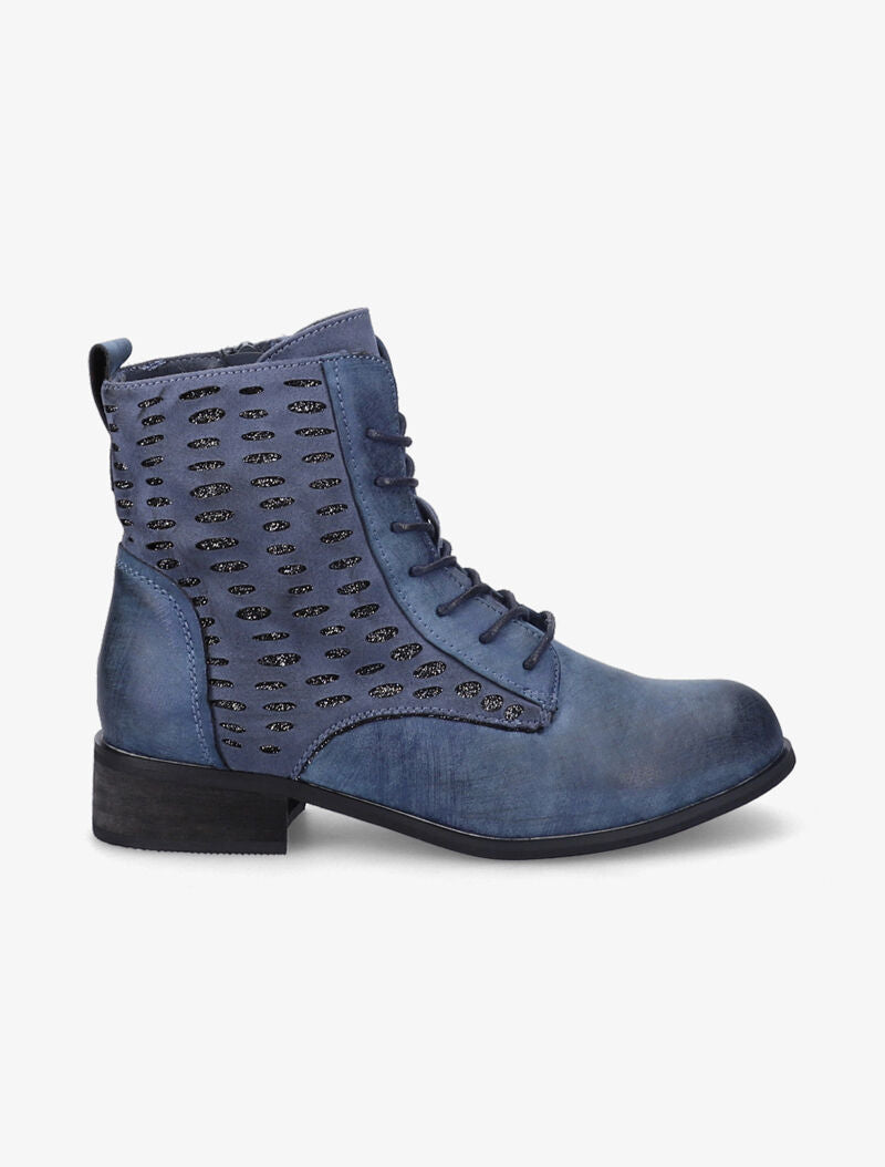 Bottines perforées à lacets et détail irisé - Bleu - 2